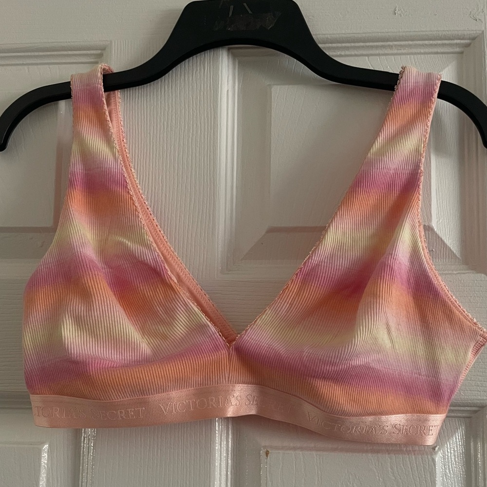 🧡VICTORIA’S SECRET- Base Cotton Pink and Orange Tie-Dye Bralette, Size:XL